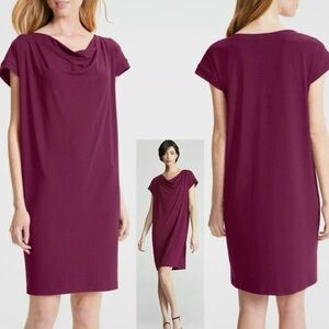 Eileen Fisher Jersey Stretch Draped Cowl Neck Short Sleeve Dress Magenta | L